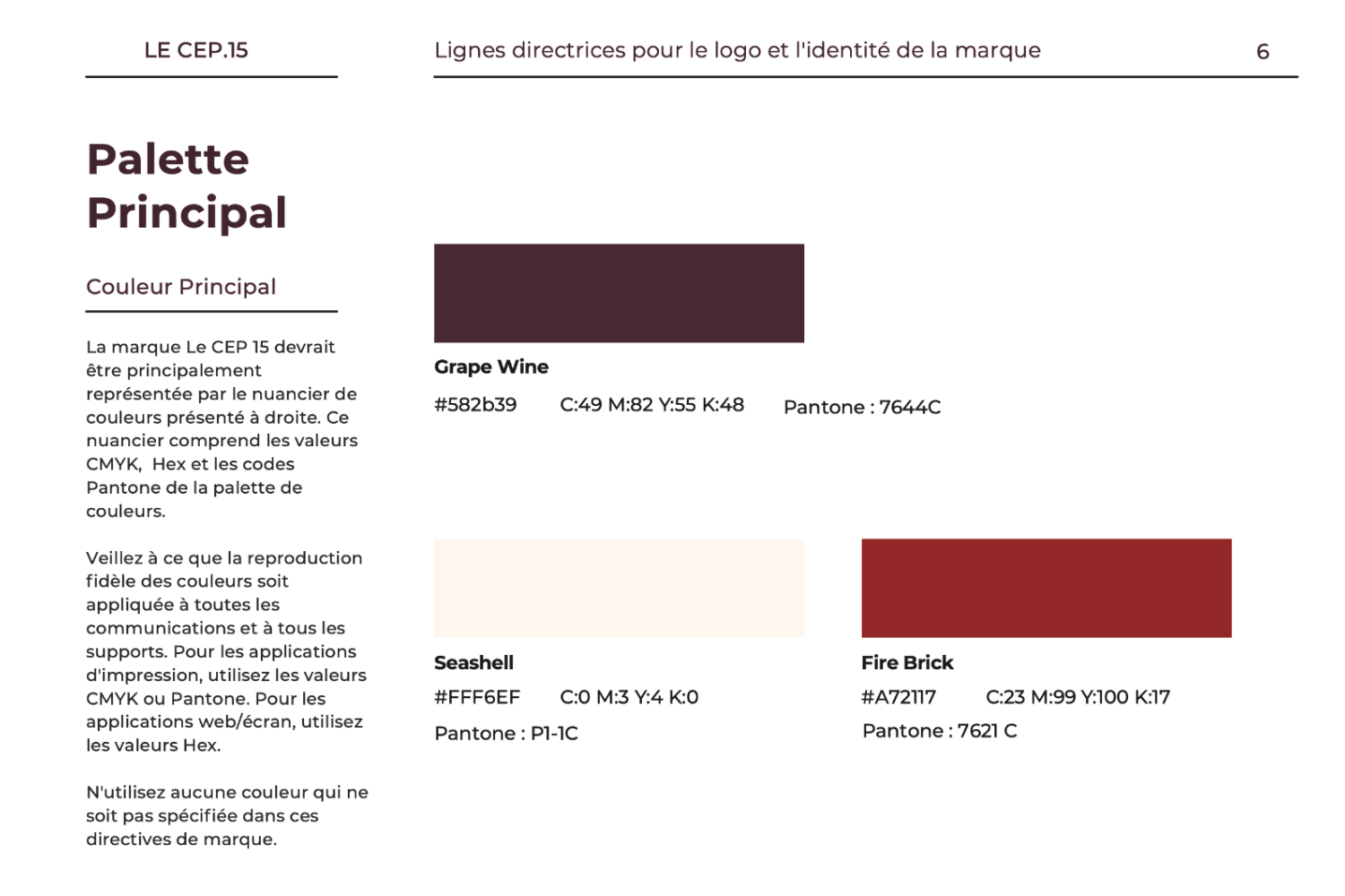 Le cep 15 Brand Guidelines color palette